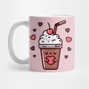 Cute Kawaii Chocolate Milkshake Ice Cream with Hearts | Kawaii Food Art Mug